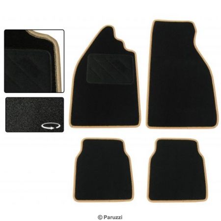Vloermatten zwart tapijt met beige rand (4 stuks) Kever (LHD)