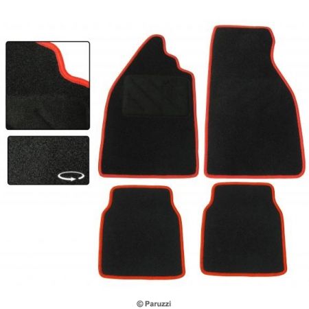 Vloermatten zwart tapijt met rode rand (4 stuks) Kever (LHD)