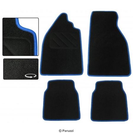 Vloermatten zwart tapijt met blauwe rand (4 stuks) Kever (LHD)