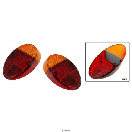 Achterlicht lens europees oranje/rood B-kwaliteit (per paar) Kever 1300-1500 t/m 7/1967 Kever 1200 8/1961 t/m 7/1973