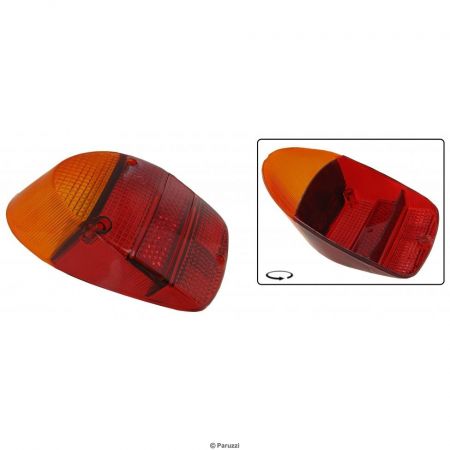 Achterlicht lens Europees oranje/rood B-kwaliteit (per stuk). Kever 1300-1500-1302 8/67 t/m 7/73