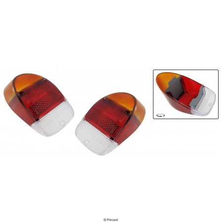 Achterlicht lens Europees B-kwaliteit oranje/rood/wit (per paar). Kever 1300-1500-1302 8/67 t/m 7/73