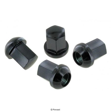 afbeelding Wielmoeren zwart geanodiseerd aluminium 4 stuks. M14 X 1.5 - dop  mm - lengte 32 mm - bol kop