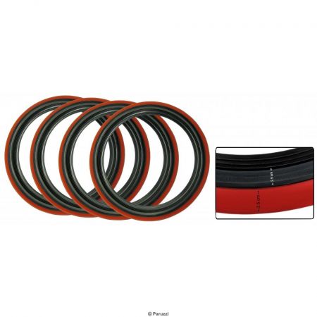 Red Line bandringen (2.5 cm zwart, 2.5 cm rood) 4 stuks. 14 inch wielen