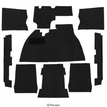afbeelding Bouclé interieur tapijtset 9-delig zwart Kever sedan LHD VW 1200 en VW 1300 8/1972 en later