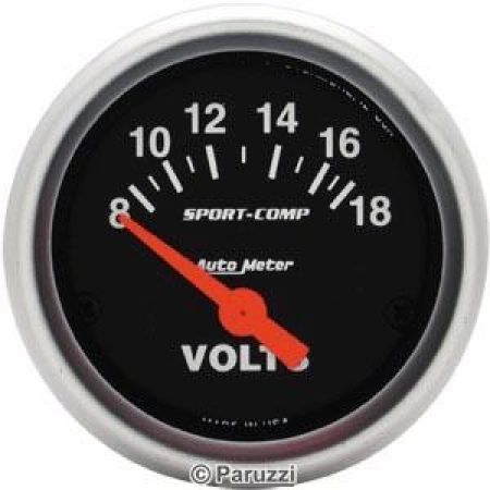 afbeelding Voltagemeter 8-18 volt, Ø 67 mm (Autometer). 12 Volt