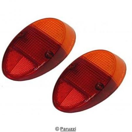 Achterlicht lens Europees oranje/rood A-kwaliteit (per paar) Kever 1300-1500 t/m 7/1967 Kever 1200 8/1961 t/m 7/1973